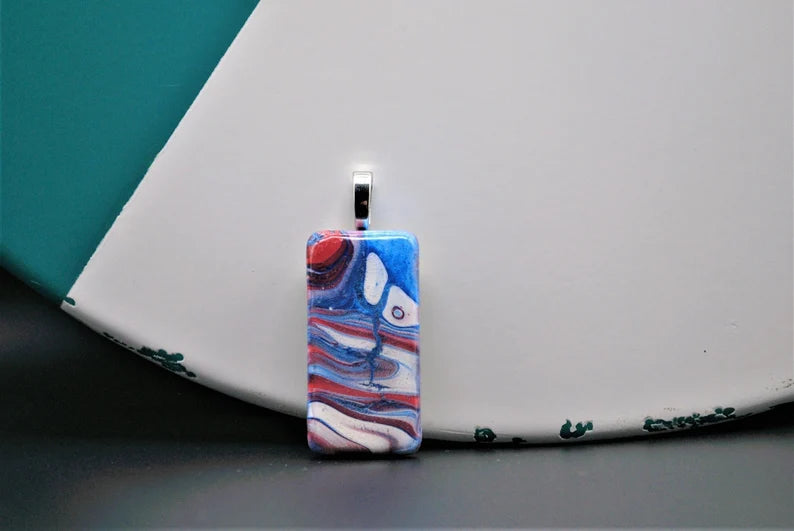 Red, White and Blue Acrylic Pour Pendant