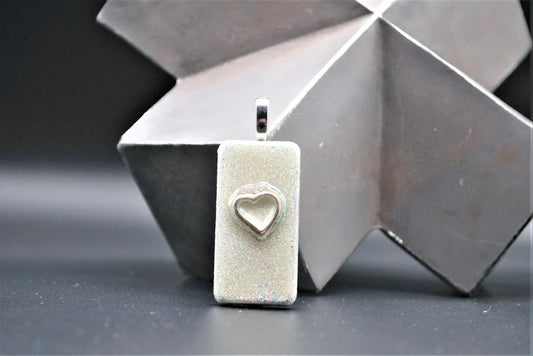 Silver Glittered Domino Pendant with Open Heart Charm